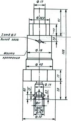 Габаритные и присоединительные размеры клапана предохранительного УФ 55076-010