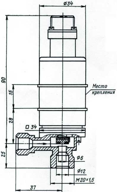 Габаритные и присоединительные размеры клапана запорного УФ 96187-006