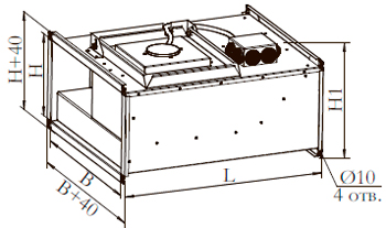 Рис.1. Габаритные размеры вентилятора канального прямоугольного Канал-ПКВ