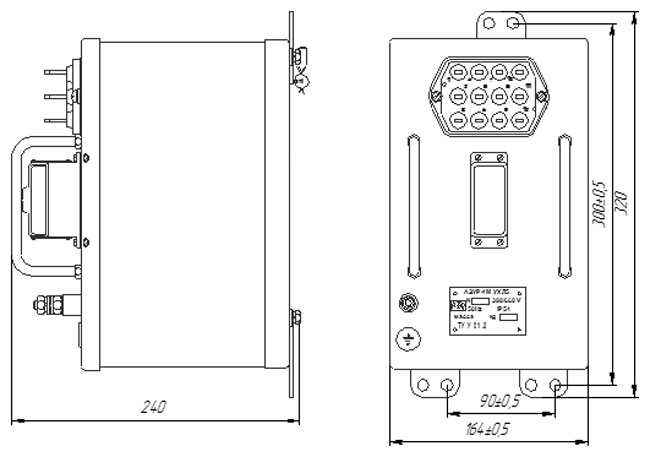 Габаритные и установочные размеры аппарата АЗУР-1М
