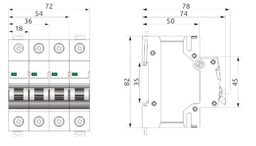 "Схема габаритных и присоединительных размеров выключателя FB1-63 ECO 3P С3"